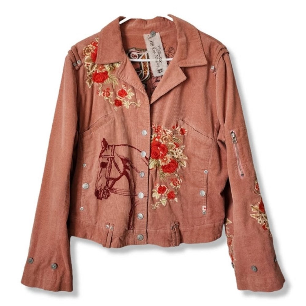 COPY - JW JOHNNY WAS Corduroy jacket equestrian floral in peach size XL